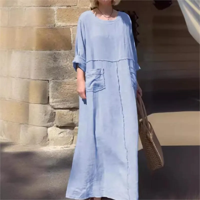 49% OffCasual Breathable Solid Color Round Neck Dress