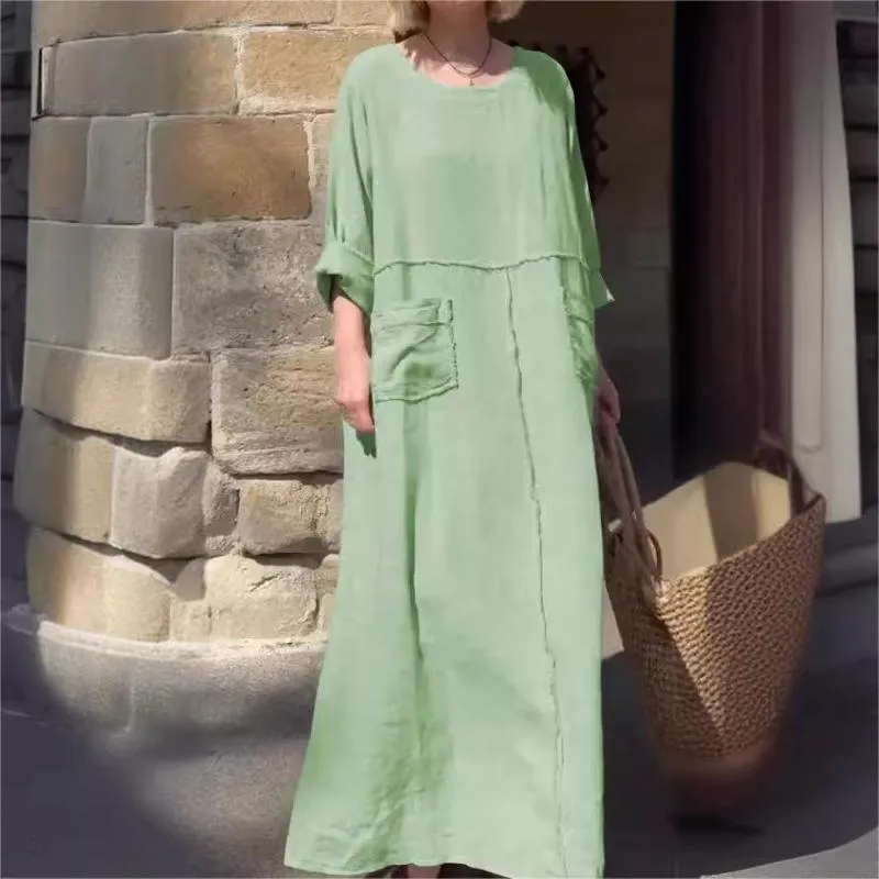 49% OffCasual Breathable Solid Color Round Neck Dress