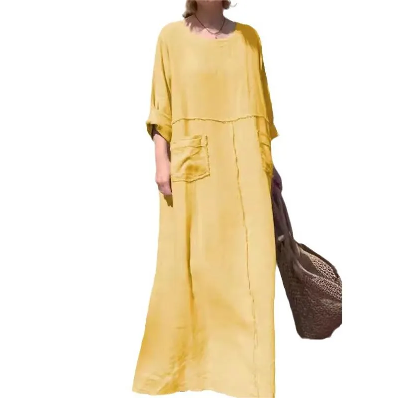 49% OffCasual Breathable Solid Color Round Neck Dress