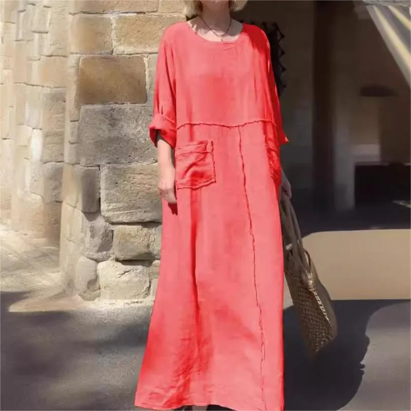 49% OffCasual Breathable Solid Color Round Neck Dress