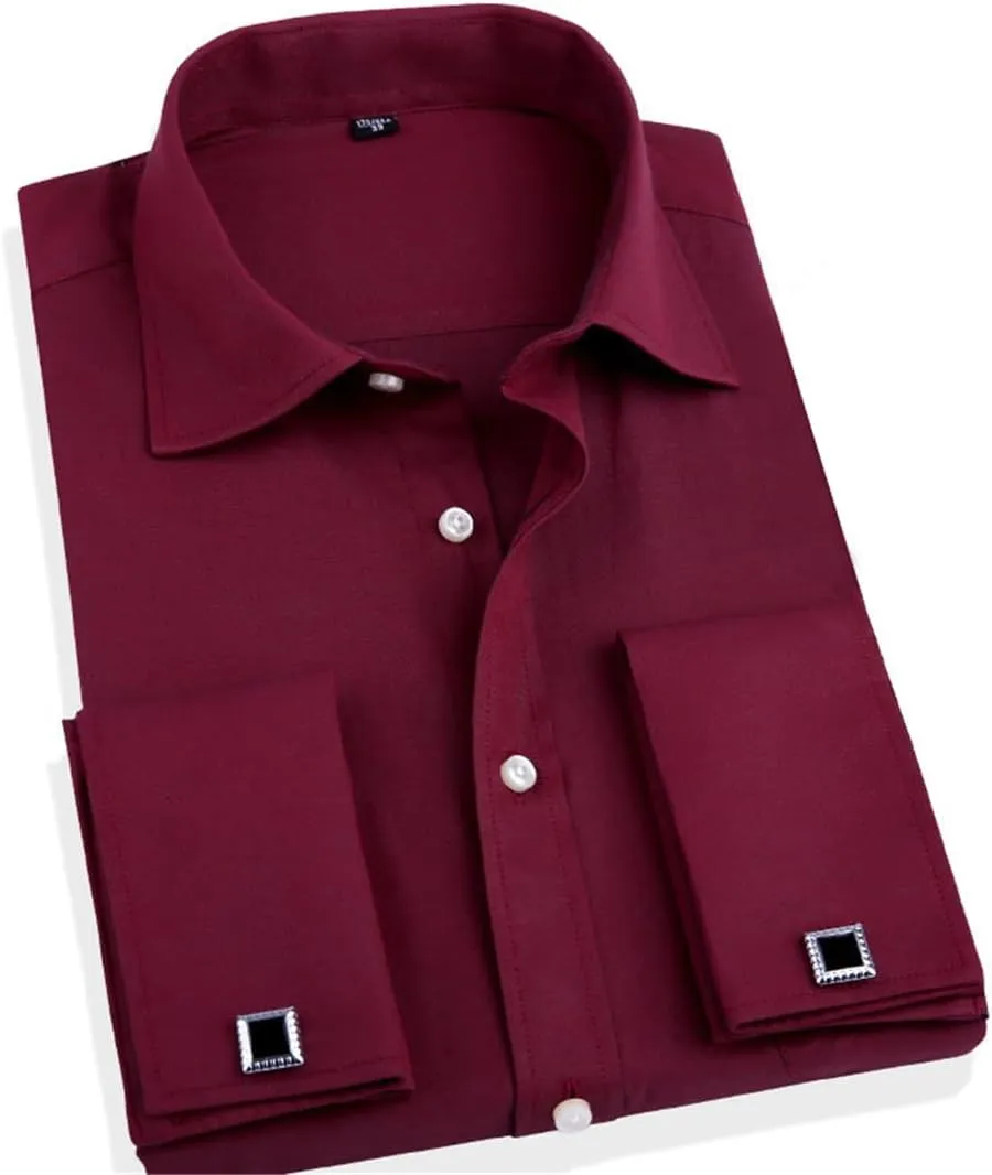 French Cuff Button Men Dress Shirt with Cufflinks Wedding Shirt Tuxedo Business Shirt