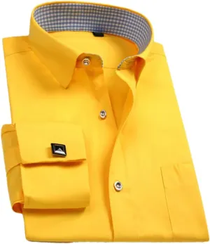 French Cuff Button Men Dress Shirt with Cufflinks Wedding Shirt Tuxedo Business Shirt