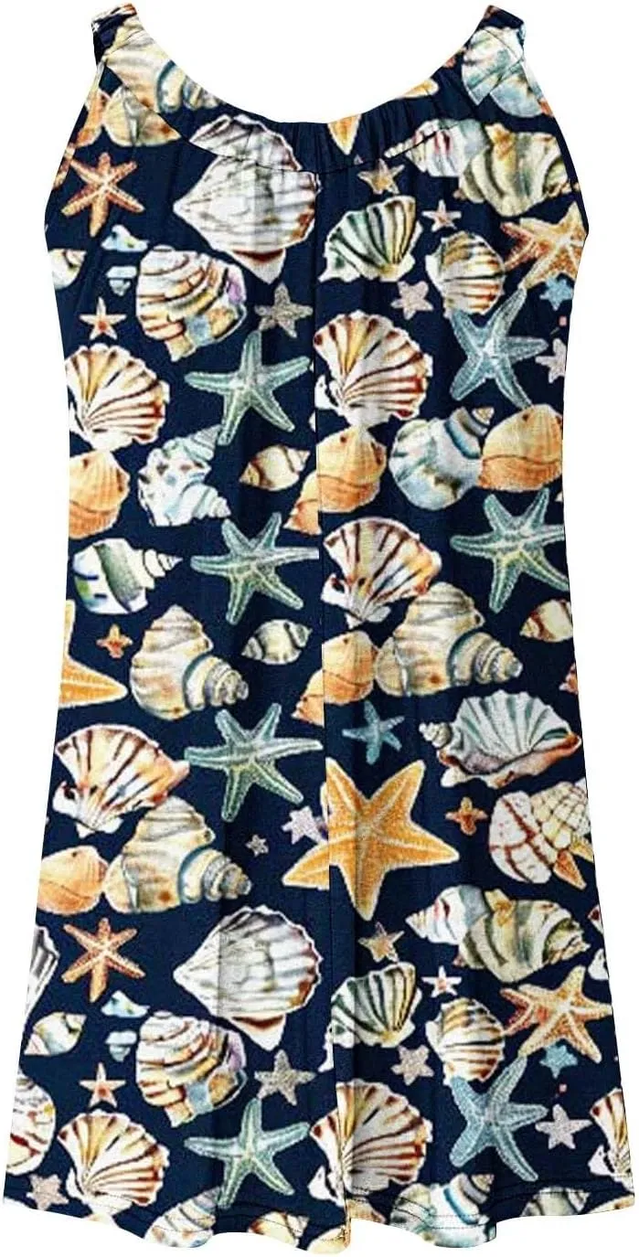 hlysgo Beach Dresses for Women 2025 Vacation Summer Sleeveless Mini Sundresses Trendy Floral Printed Swimsuit Coverup Dress