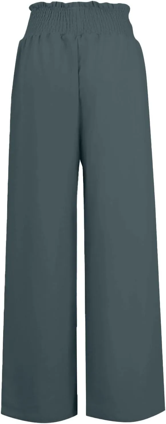 Linen Pants for Women Casual High Waisted Palazzo Pants Lightweight Summer Flowy Beach Pants with Pockets