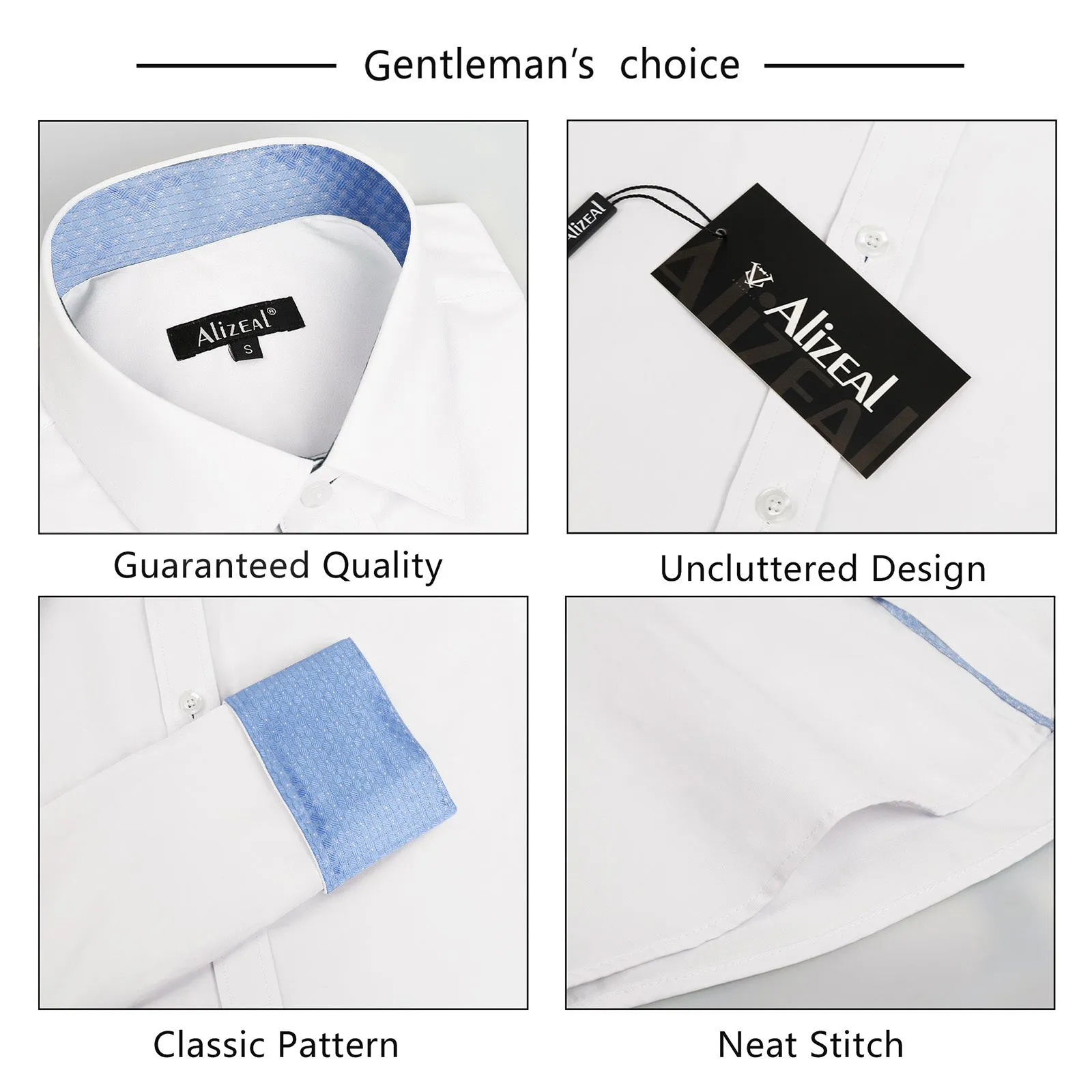 Men's Long Sleeve Dress Shirts Polka Dot Patchwork Button Down Formal Shirts, 116-White Light Blue Dots