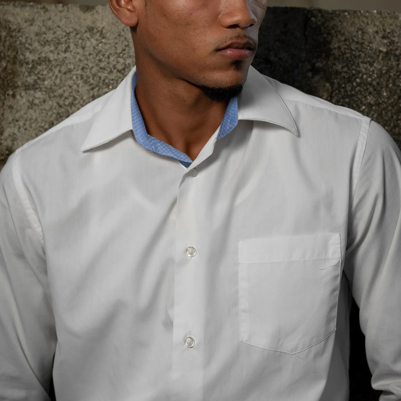Men's Long Sleeve Dress Shirts Polka Dot Patchwork Button Down Formal Shirts, 116-White Light Blue Dots
