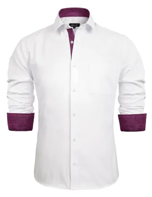 Men's Long Sleeve Dress Shirts Polka Dot Patchwork Button Down Formal Shirts, 116-White Plum Dots