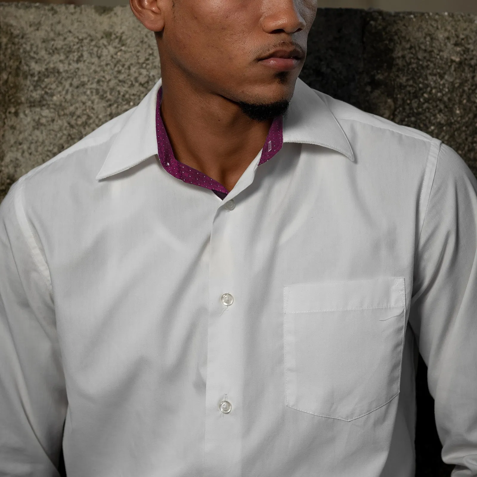 Men's Long Sleeve Dress Shirts Polka Dot Patchwork Button Down Formal Shirts, 116-White Plum Dots