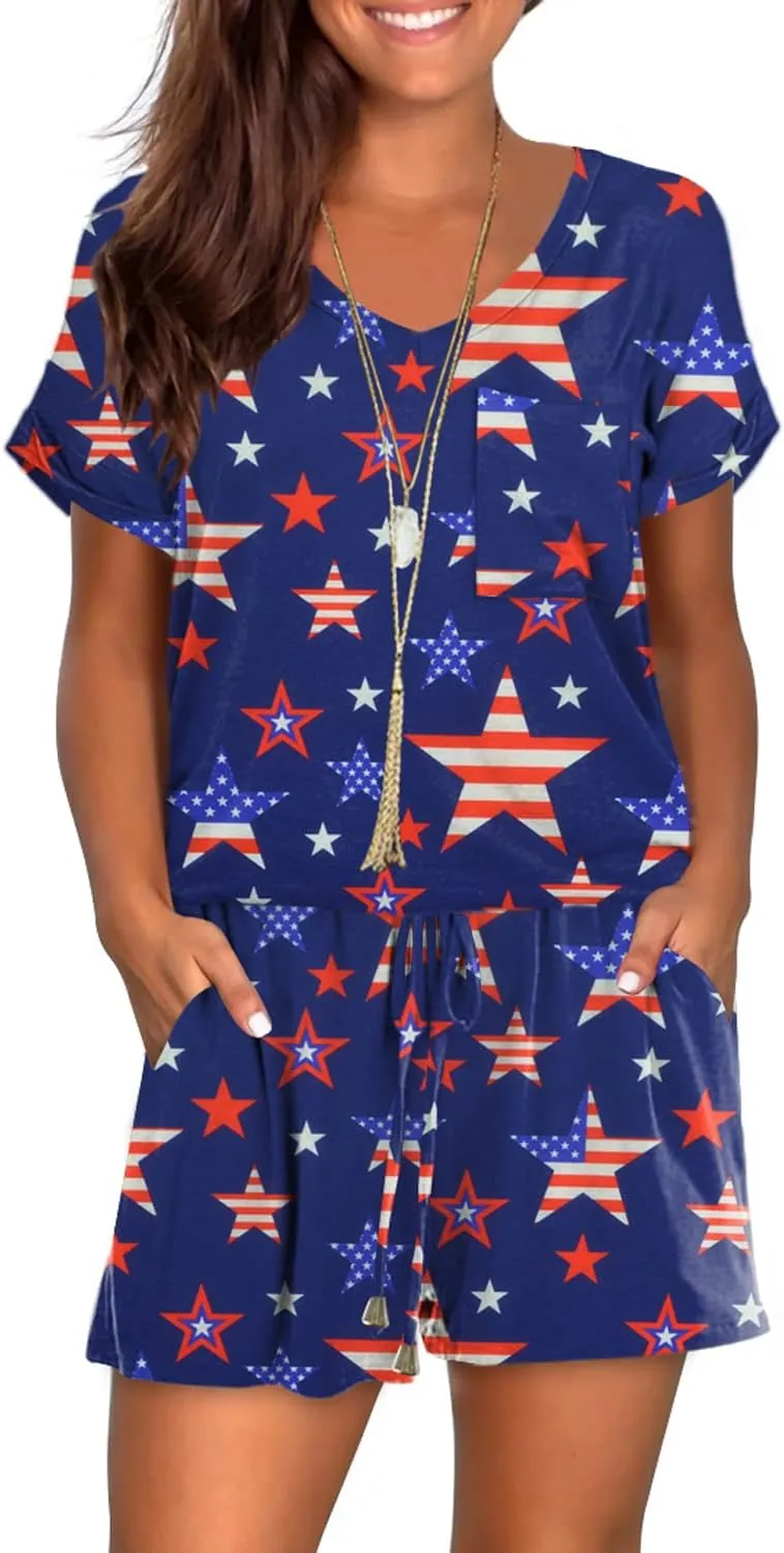 Mokayee Womens Summer Cute Front Tie Short Jumpsuits Rompers with Pockets