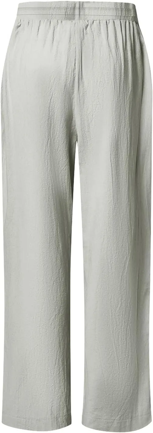 SHOPESSA Linen Pants Women 2025 Summer Hollow Out Side Long Pants Casual Wide Leg Palazzo Pants with Pockets