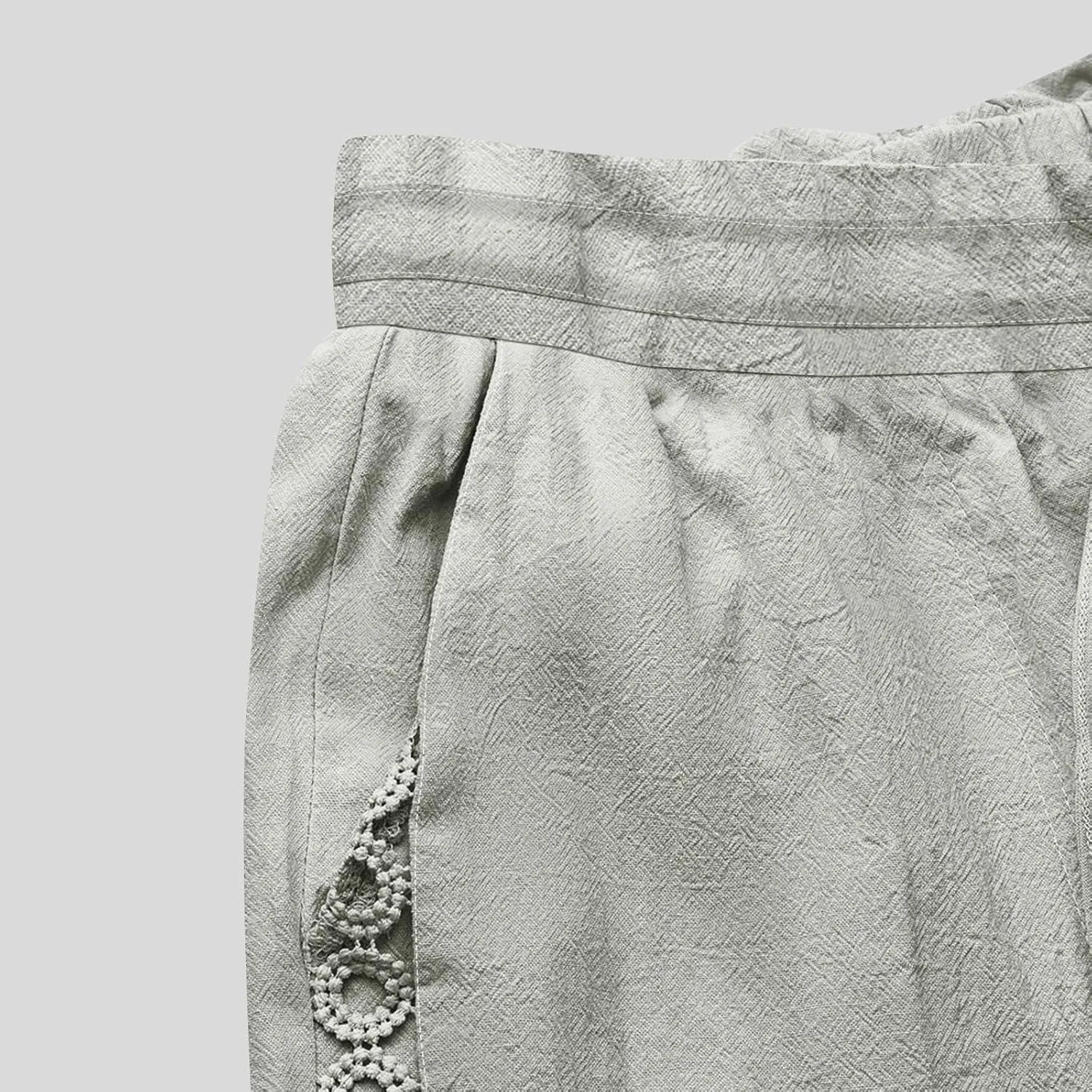 SHOPESSA Linen Pants Women 2025 Summer Hollow Out Side Long Pants Casual Wide Leg Palazzo Pants with Pockets