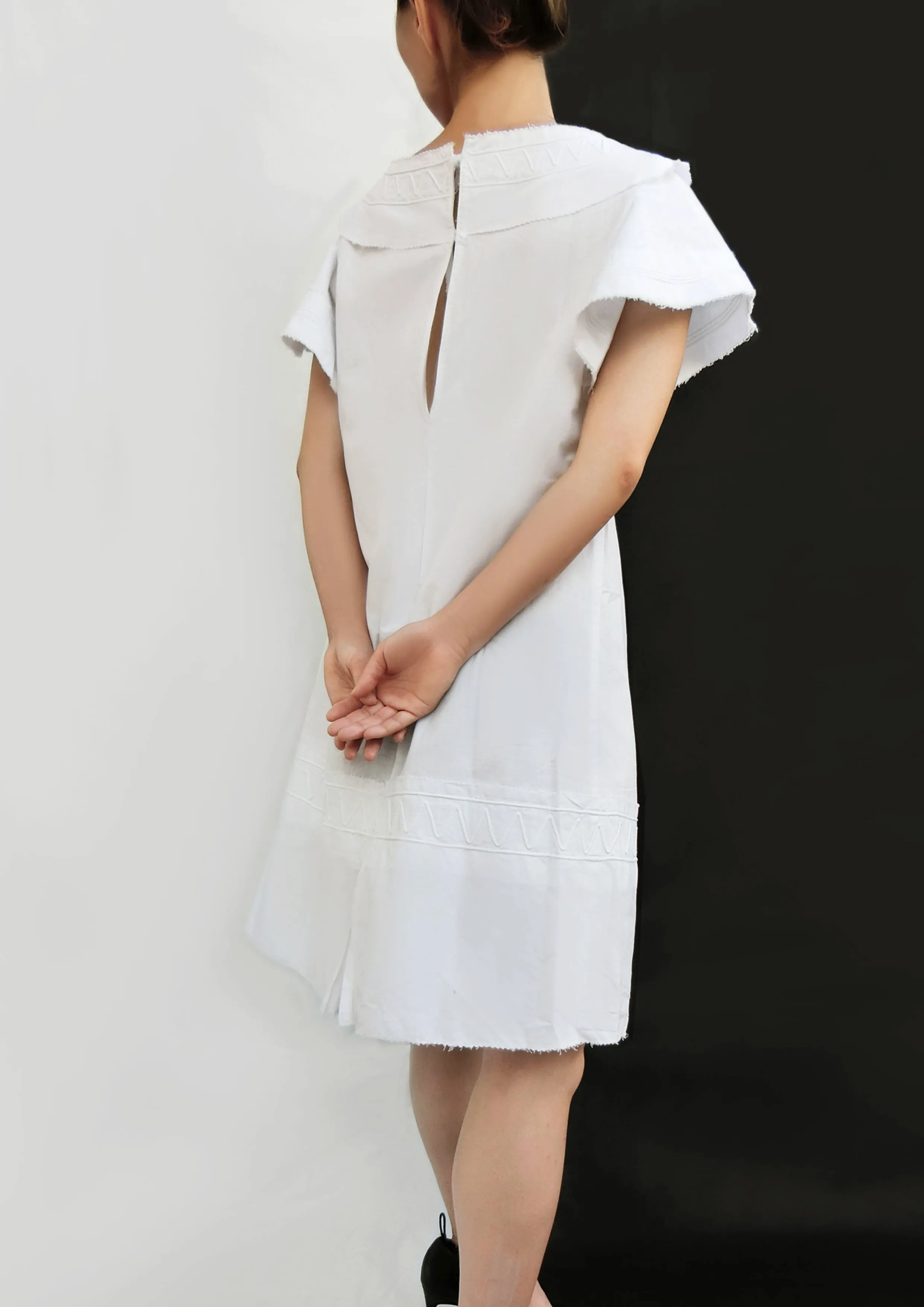 White Short Dress with Handmade Decoration  Elegant Craftsmanship
