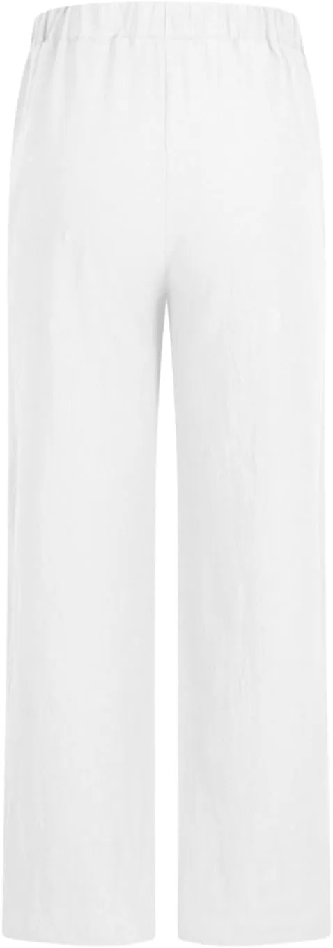 Women Linen Pants Summer Lightweight Wide Leg Trousers Drawstring Low Waisted Palazzo Pants with Pockets