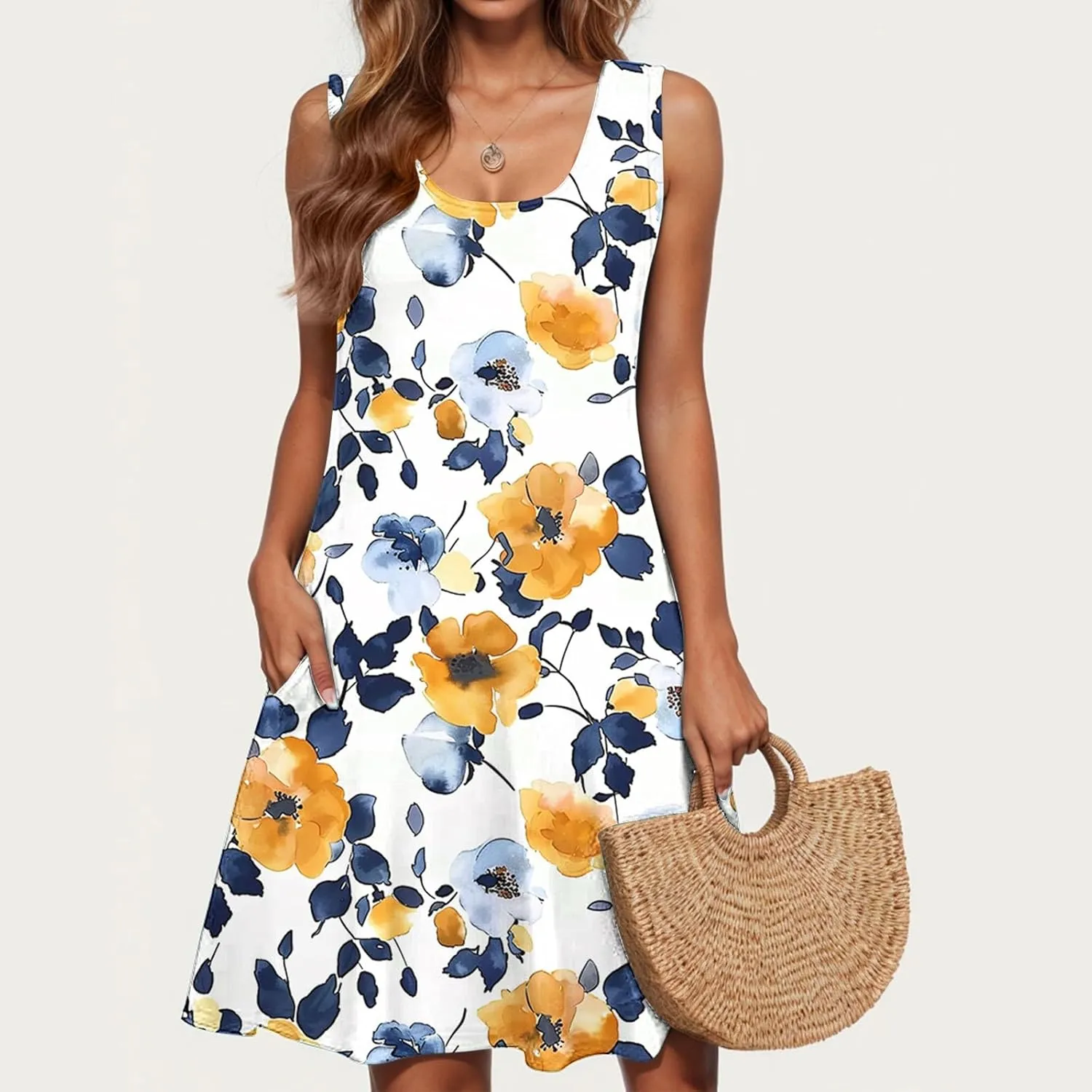 Women's 2025 Summer Casual Floral Boho Dress Elegant Halter Flowy Ruffle Midi Dress Sundresses Casual Beach Dresses