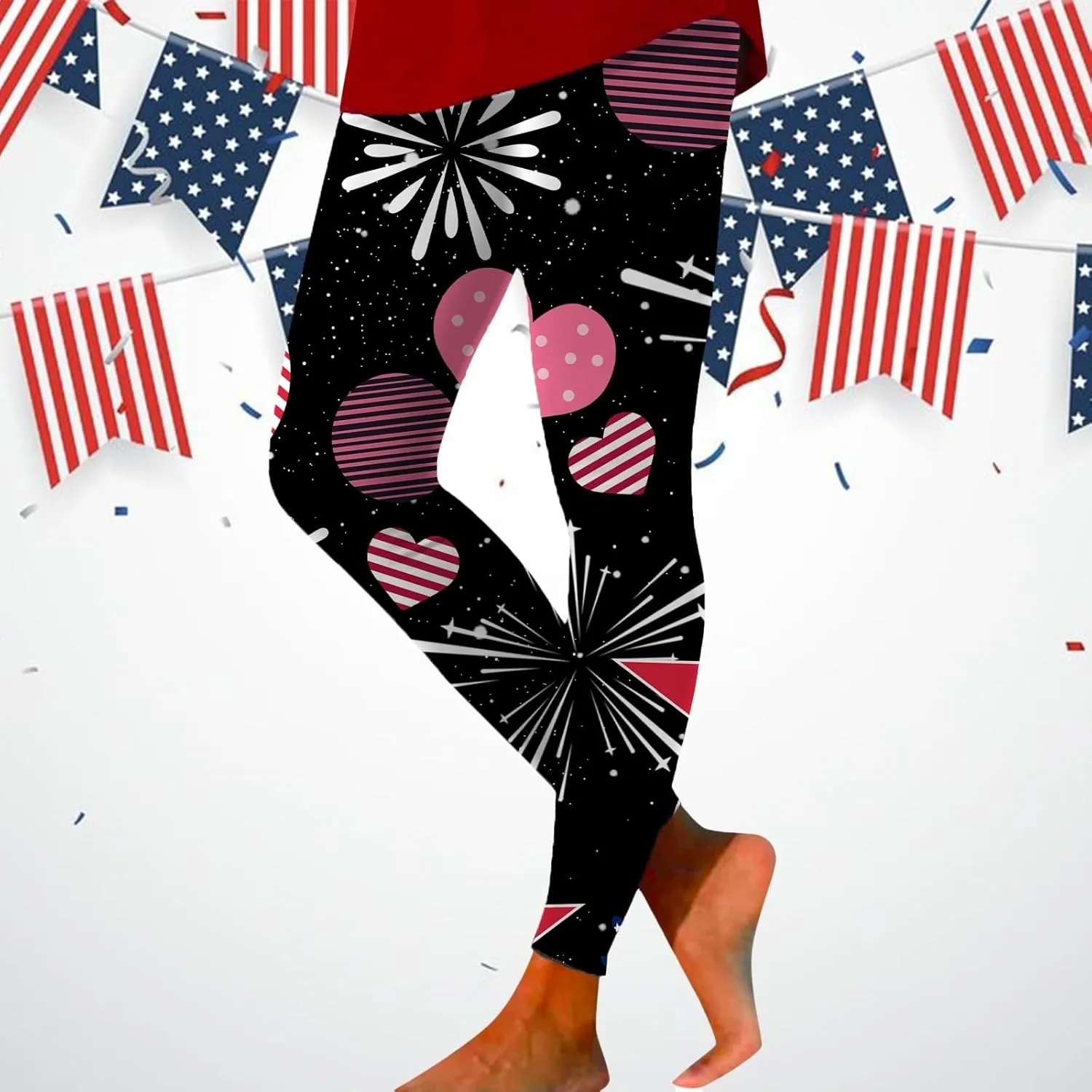 Womens High Waist American Flag Leggings Cute Slim Fit Yoga Sport Active Pants Stripes Patriotic Tights