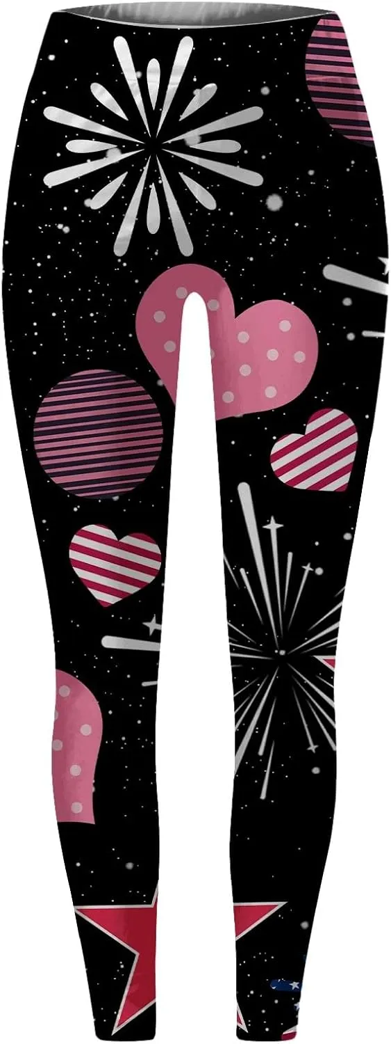 Womens High Waist American Flag Leggings Cute Slim Fit Yoga Sport Active Pants Stripes Patriotic Tights